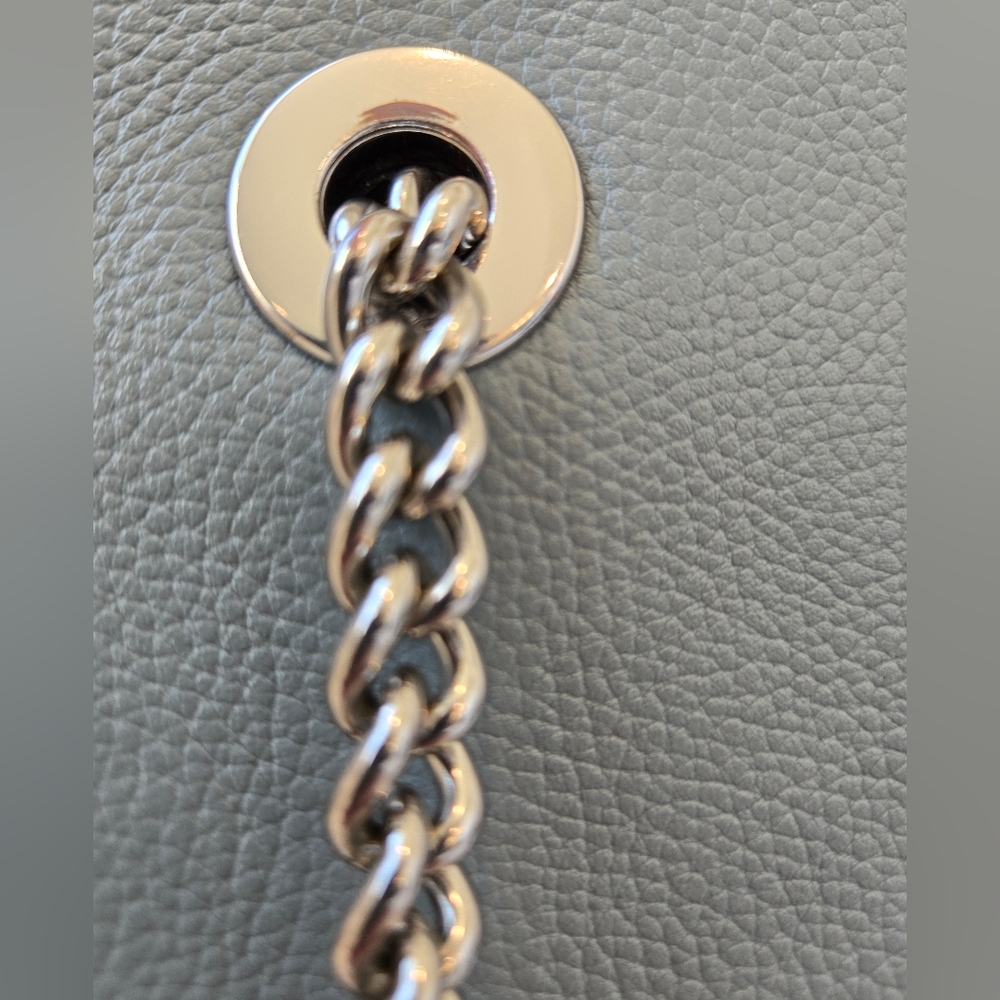 COACH 2021 Turnlock Pebbled Leather Chain Tote Sage Blue with Dust Bag 57107 - Picture 14 of 14